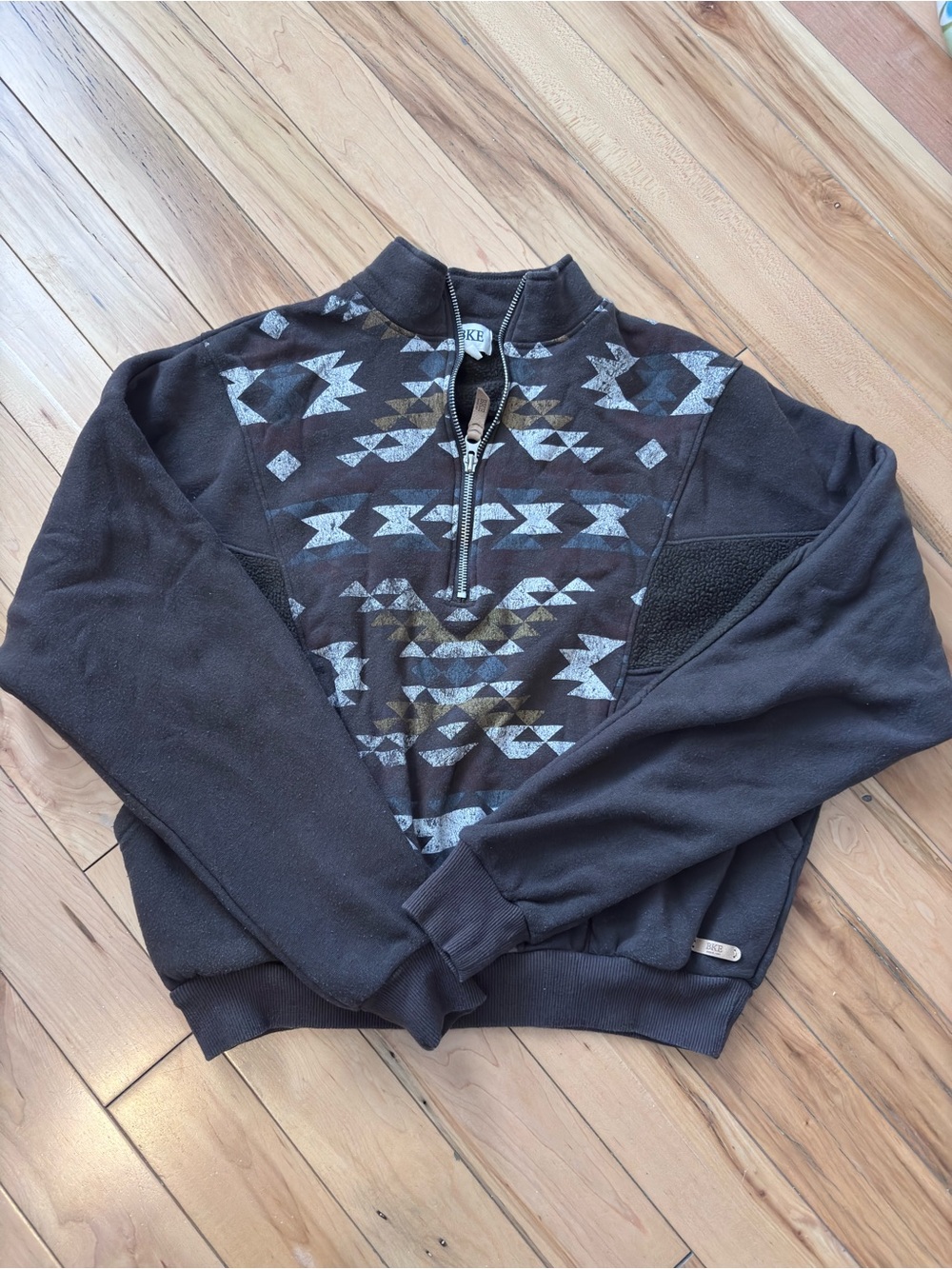 BKE Buckle Women’s Brown 1/2 Zip-Up Pullover Sweater Geometric Aztec Pattern XS